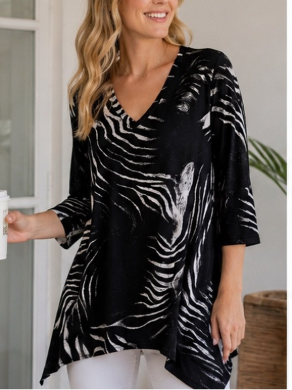 Lior Paris Allison tunic black white animal print 3/4 sleeve handkerchief S